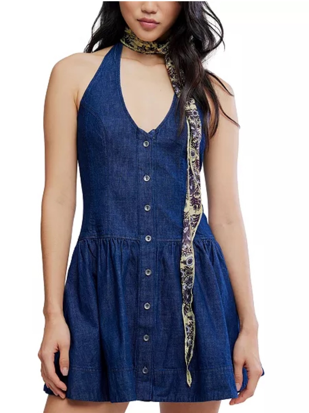 FREE PEOPLE Clean Break Denim Halter IN NAVY DENIM size S small NWOT $128